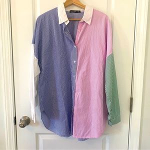 WOMENS NASTY GAL STRIPED COLOR BLOCK BUTTON DOWN | size 10